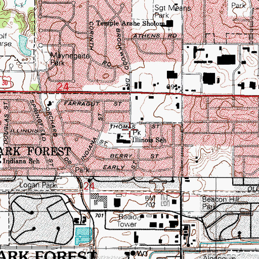 Topographic Map of Illinois Park, IL