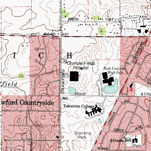 Topographic Map of Franciscan Health Olympia Fields, IL