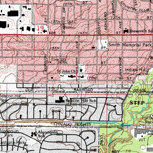 Topographic Map of Saint John United Methodist Church of Christ, IL