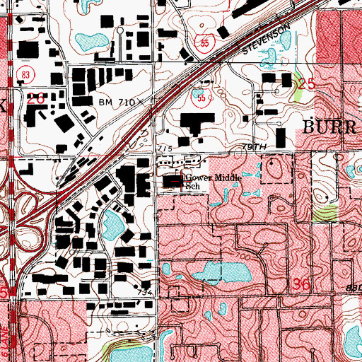 Topographic Map of Gower Middle School, IL