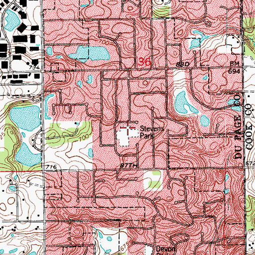 Topographic Map of Stevens Park, IL