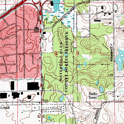 Topographic Map of Waterfall Glen County Forest Preserve, IL