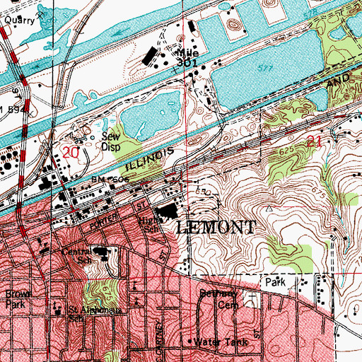 Topographic Map of Lemont Township High School, IL