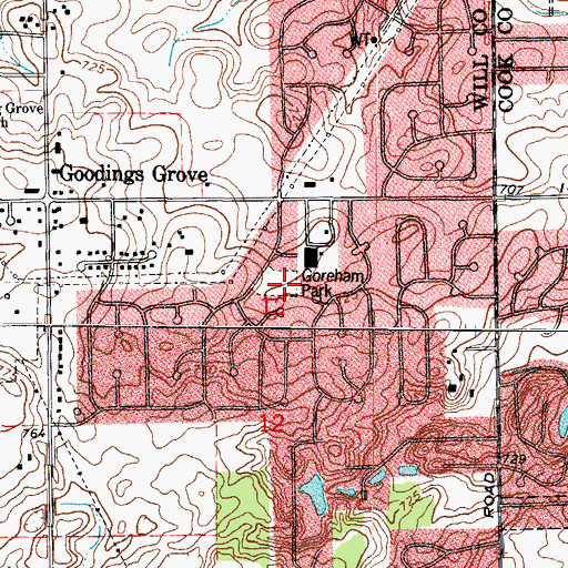 Topographic Map of Goreham Park, IL