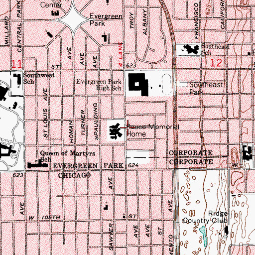 Topographic Map of Peace Memorial Home, IL