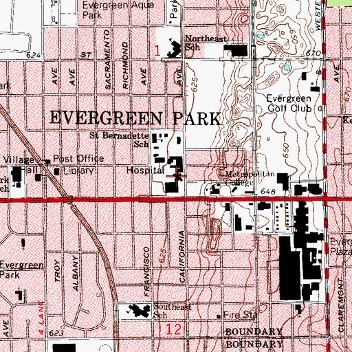 Topographic Map of Little Company of Mary Hospital, IL