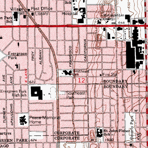 Topographic Map of Southeast School, IL