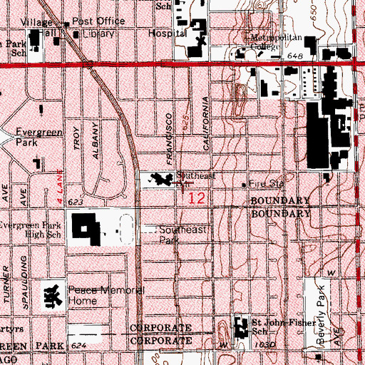 Topographic Map of Evergreen Park High School, IL