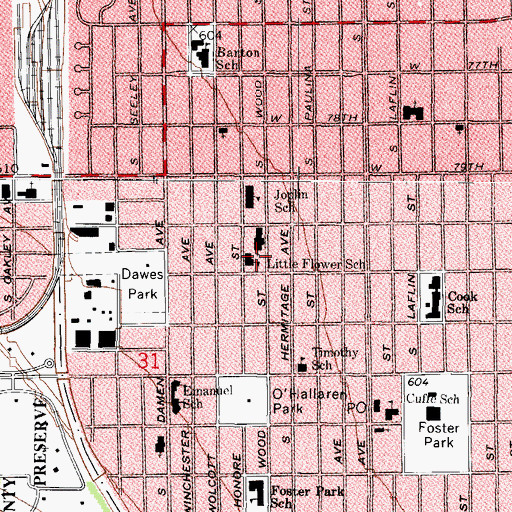 Topographic Map of Little Flower School, IL