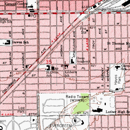 Topographic Map of Ashburn Lutheran School, IL