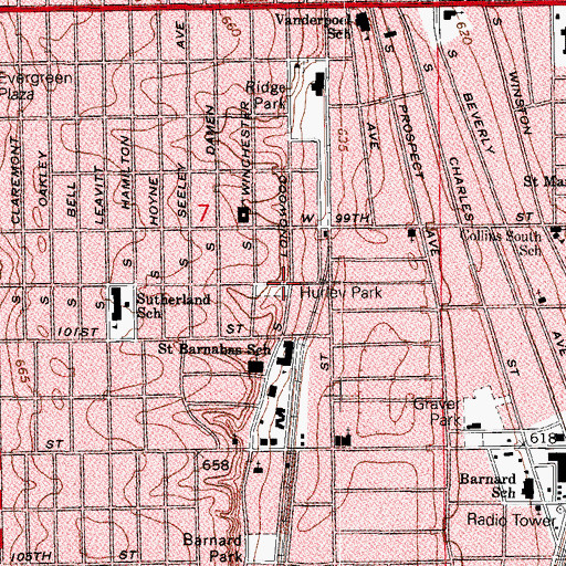 Topographic Map of Hurley Park, IL