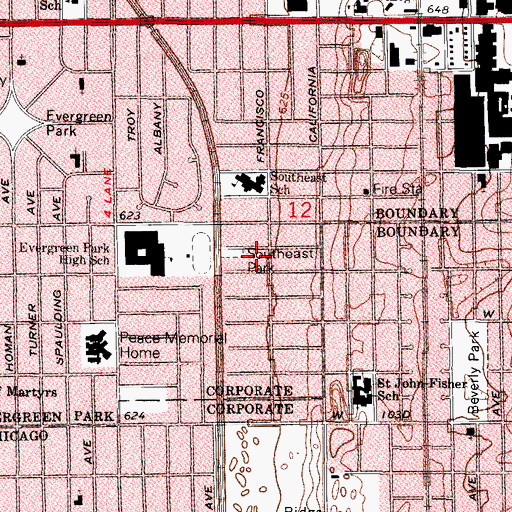 Topographic Map of Southeast Park, IL