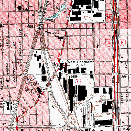Topographic Map of Simeon Vocational High School, IL