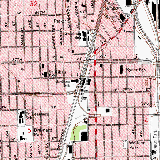 Topographic Map of Mahalia Jackson School, IL