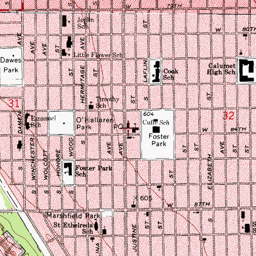 Topographic Map of Cuffe School, IL