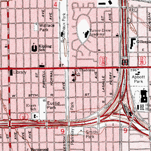 Topographic Map of Saint Thaddeus School, IL