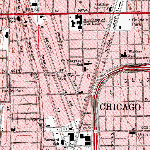 Topographic Map of Marra Collins South Preparatory School, IL