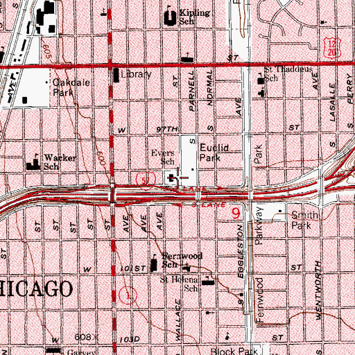 Topographic Map of Evers School, IL