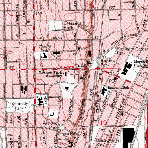 Topographic Map of Beverly Art Center, IL