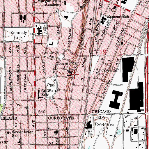 Topographic Map of Morgan Park Congregational Church, IL