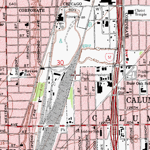 Topographic Map of Troublemakers Park, IL