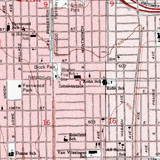 Topographic Map of Hughes School, IL