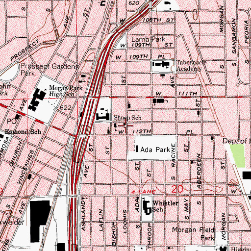 Topographic Map of Holy Name of Mary School (historical), IL
