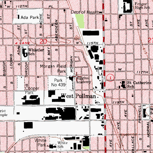 Topographic Map of Higgins Community Academy, IL