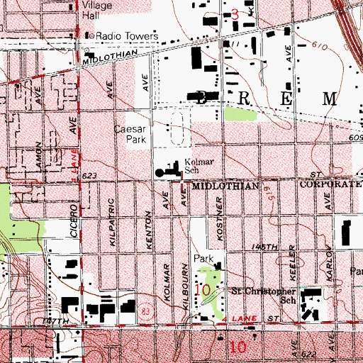 Topographic Map of Kolmar School, IL