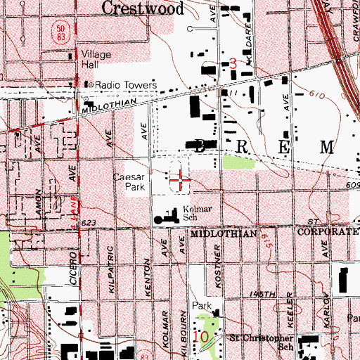 Topographic Map of Caesar Park, IL