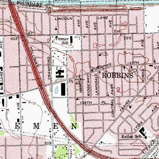 Topographic Map of Lindsey Park, IL