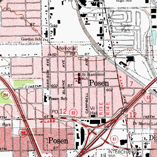 Topographic Map of Saint Stanislaus Bishop And Martyr Elementary School (historical), IL