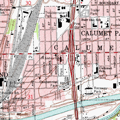 Topographic Map of Saint Isidore School, IL