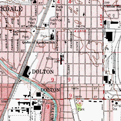 Topographic Map of Roosevelt Junior High School, IL