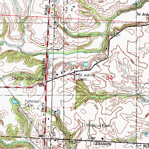Topographic Map of Saint Johns Evangelical Cemetery, IL