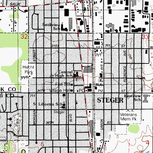 Topographic Map of Central Junior High School, IL