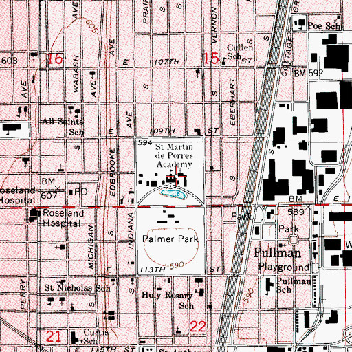 Topographic Map of Saint Martin de Porres Academy (historical), IL