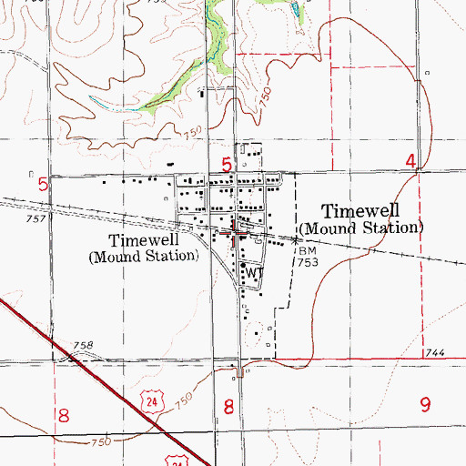 Topographic Map of Timewell, IL