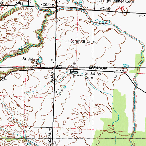 Topographic Map of Saint John the Baptist Catholic Cemetery, IL