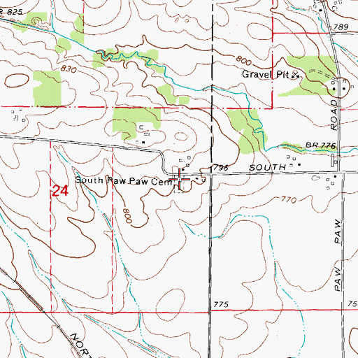 Topographic Map of South Paw Paw Cemetery, IL