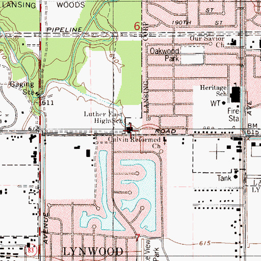 Topographic Map of Luther East High School, IL