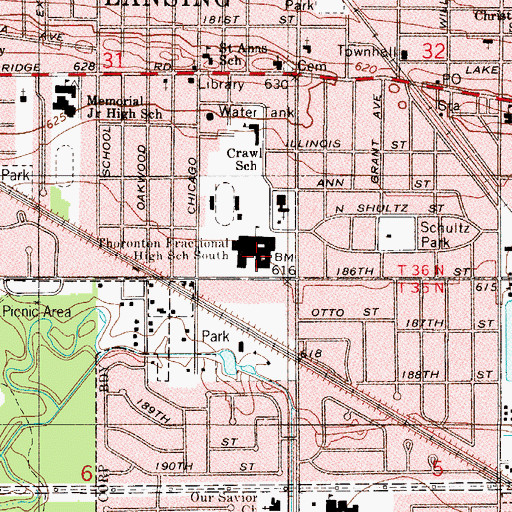 Topographic Map of Thoronton Fractional High School South, IL