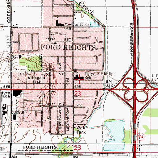 Topographic Map of Tidye A Phillips Elementary School, IL