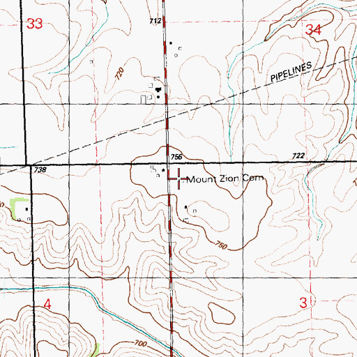 Topographic Map of Mount Zion Cemetery, IL