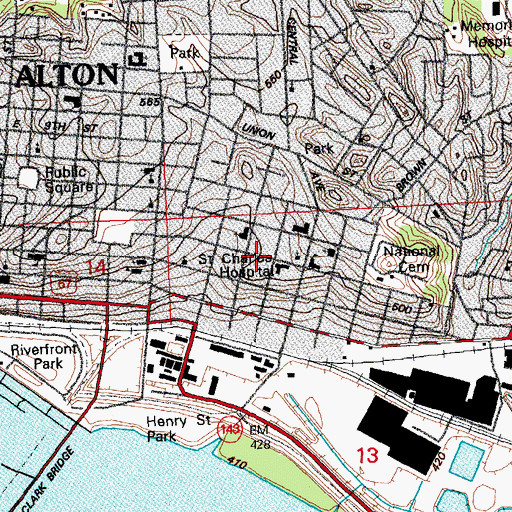 Topographic Map of Saint Clares Hospital Heliport, IL