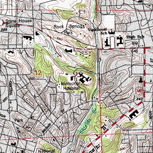 Topographic Map of Alton Memorial Hospital Heliport, IL