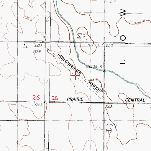Topographic Map of Larry D Herschberger Airport (historical), IL
