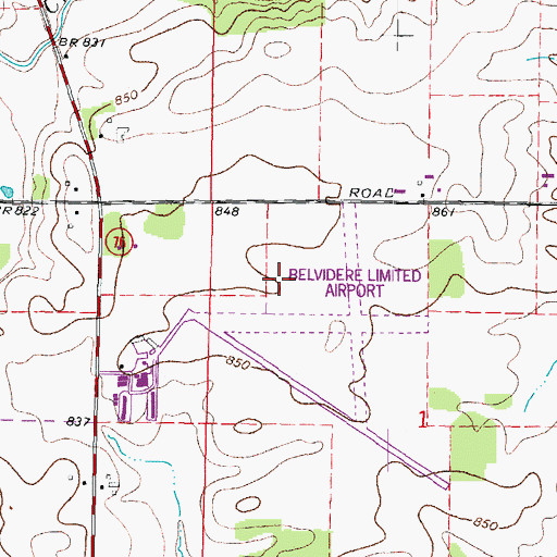Topographic Map of Poplar Grove Airport, IL