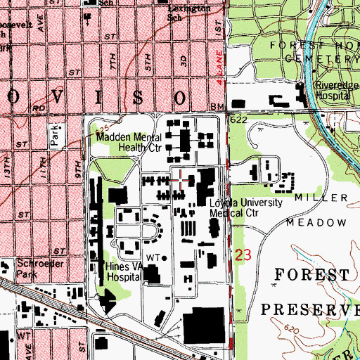 Topographic Map of Loyola University Medical Center Heliport, IL