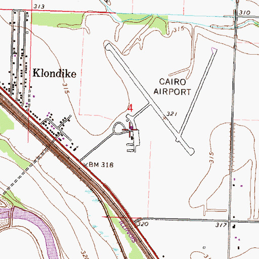 Topographic Map of Cairo Regional Airport, IL